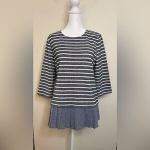 THML Women’s Layered Sweater Top with Chambray Pleated Skirt 3/4 Sleeve Sz L.NWT